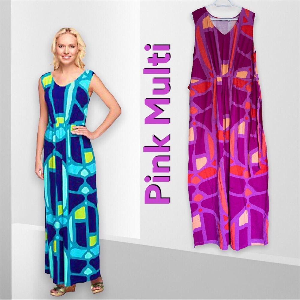 Isaac Mizrahi Live! Regular Mosaic Print Maxi Dress, NWT XL A253149 PINK MULTI